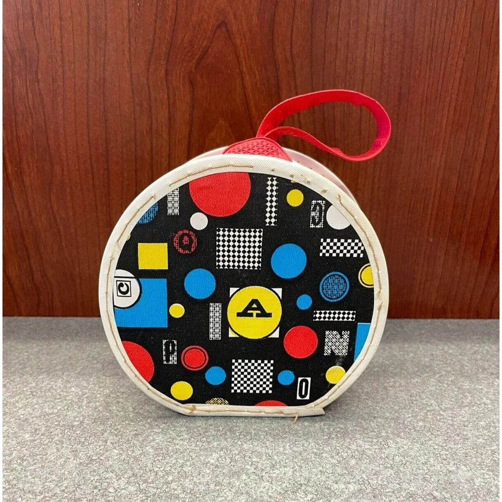 Vintage FAO Schwarz Round Small Purse Holder Pouch Geometric Squares Child Size